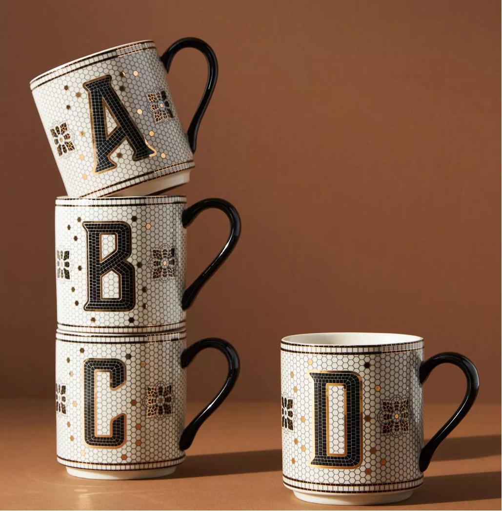 Taza ANTHROPOLOGIE - The bistro tile stoneware mug - (LETRA A)