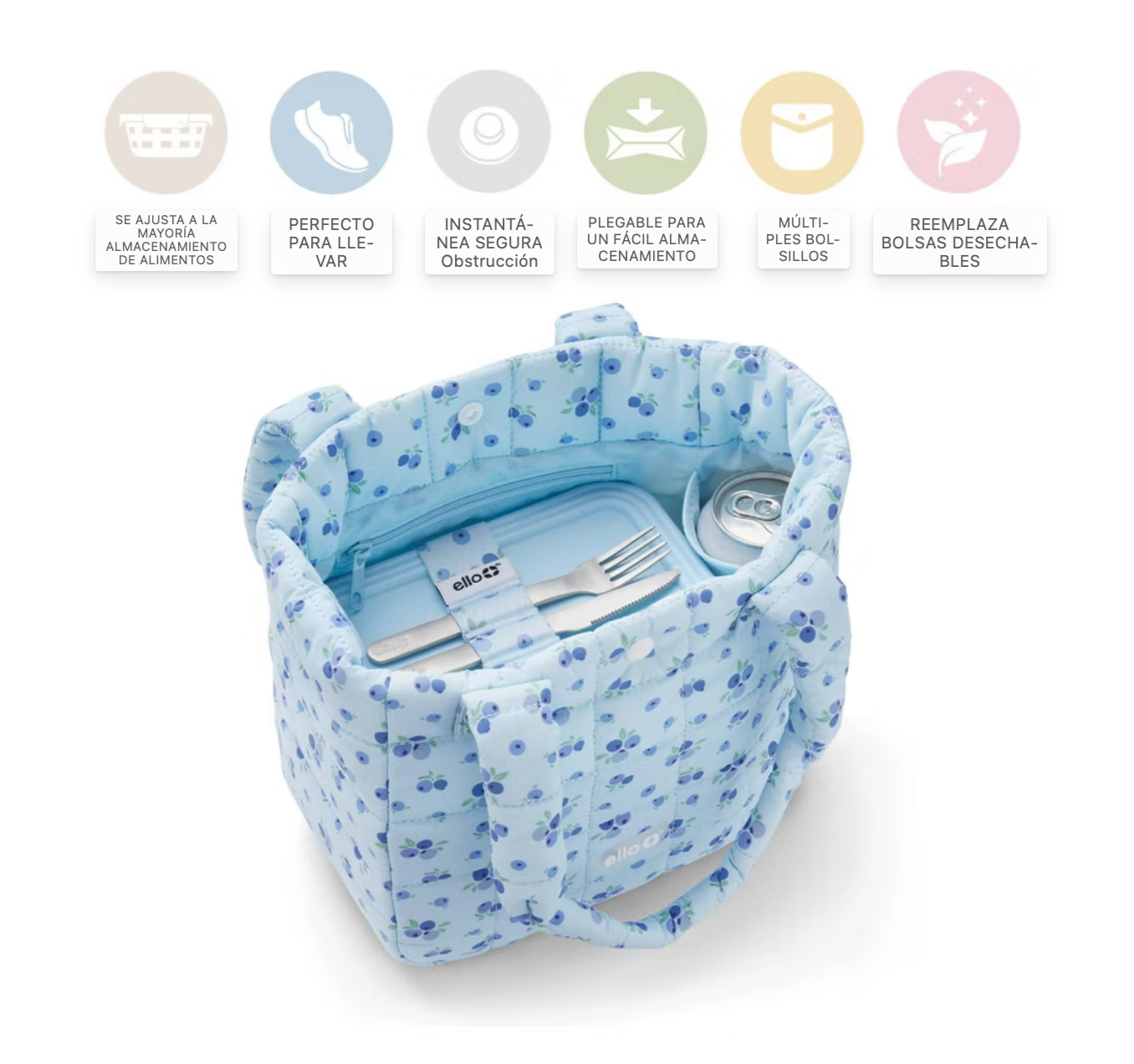 Ello Puffer Lunch Tote Blue | Lonchera Ello Moras azul 🫐