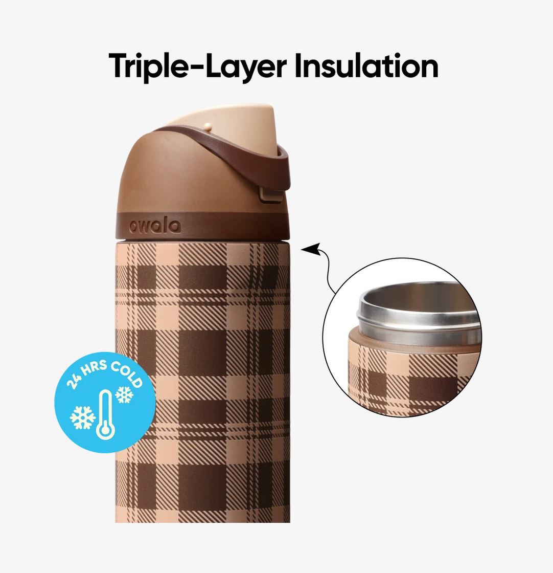 Plaid and Simple 🤎🤍| Owala FreeSip | 24 oz