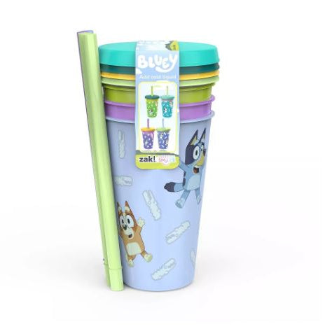 Set de 4 vasos Bluey con popote cambian de color
