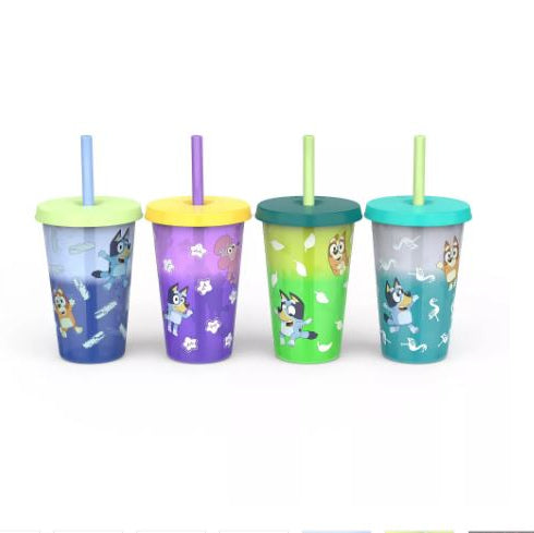 Set de 4 vasos Bluey con popote cambian de color