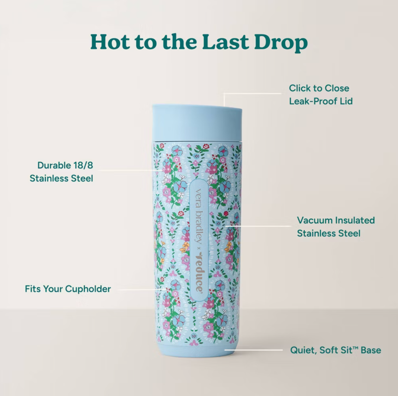 Reduce x Vera Bradley 16oz Perk Insulated Stainless Steel Leak Proof Coffee Tumbler