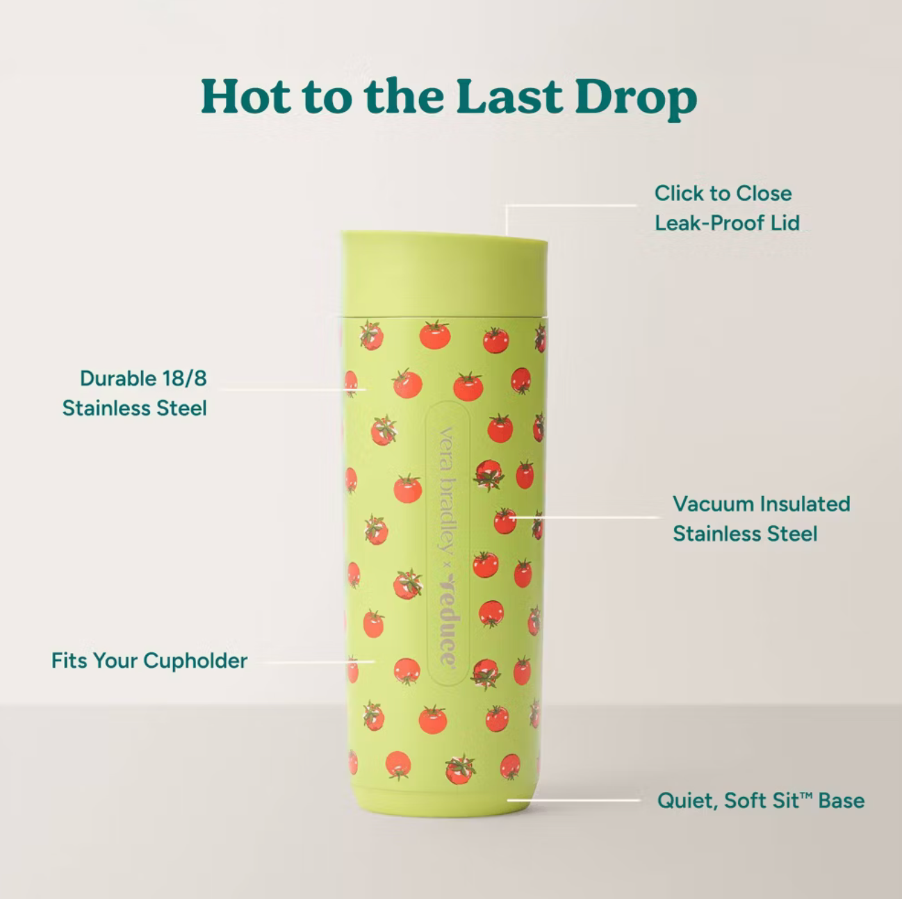 Reduce x Vera Bradley 16oz Perk Insulated Stainless Steel Leak Proof Coffee Tumbler
