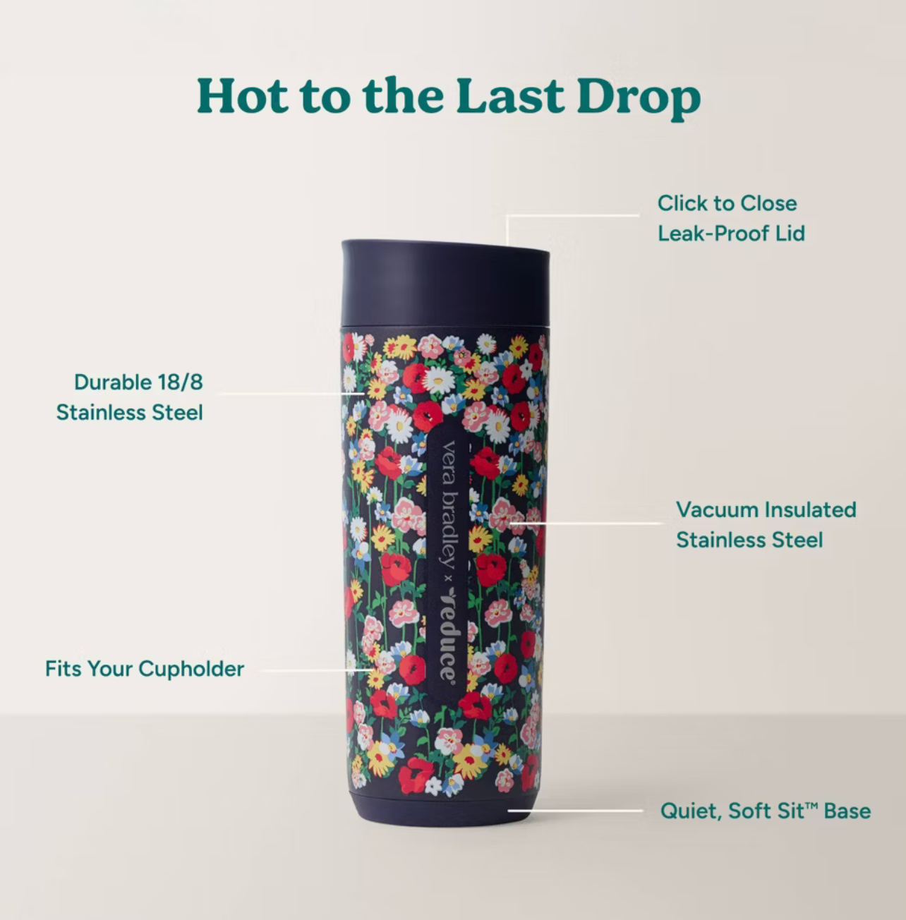 Reduce x Vera Bradley 16oz Perk Insulated Stainless Steel Leak Proof Coffee Tumbler