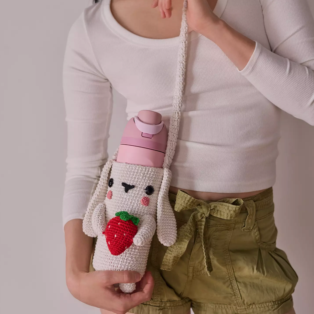 Strawberry Bunny Crochet Water Bottle Sling | Bolsita Crochet para guardar termo 🐰🍓