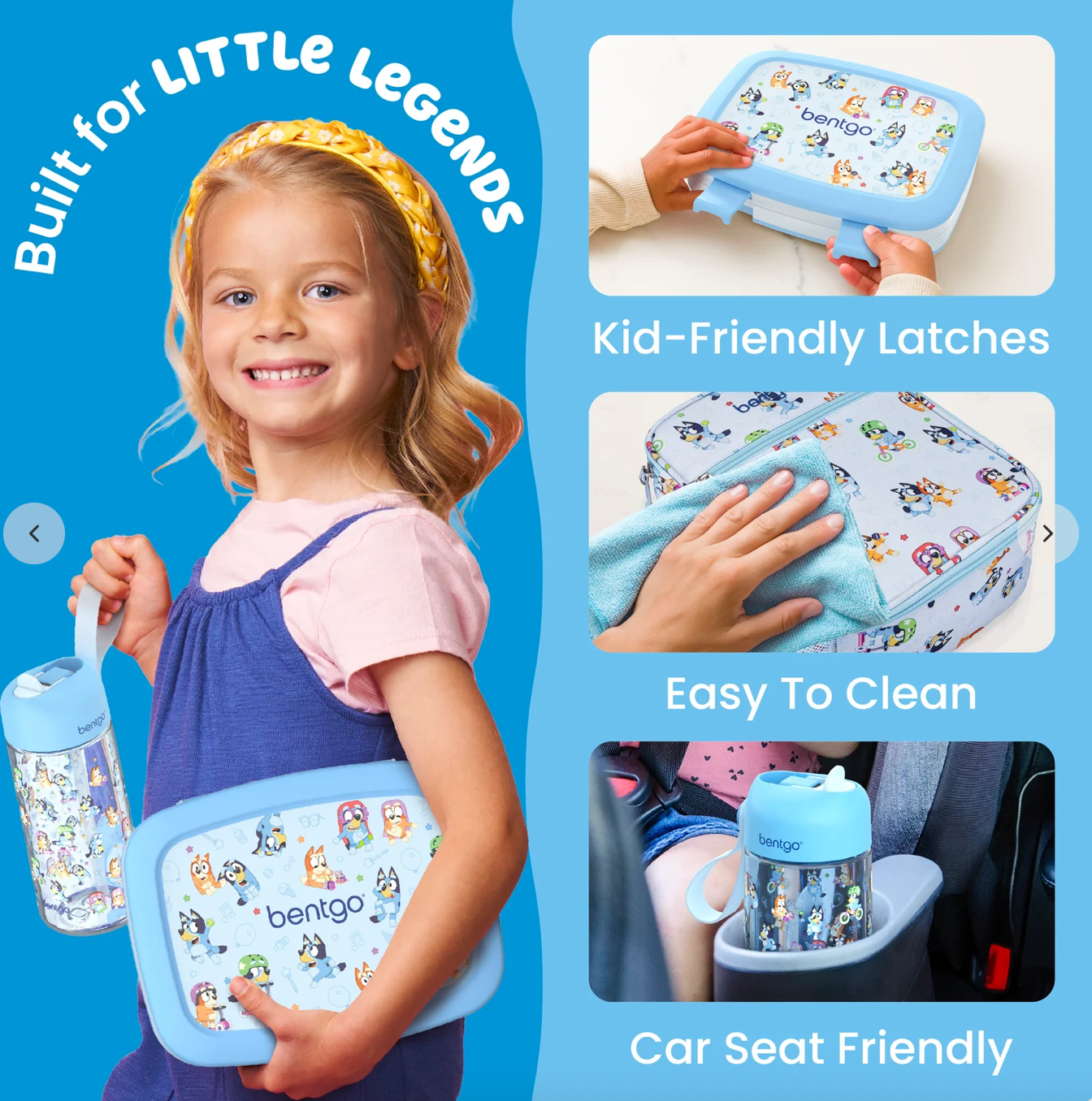 Bentgo + Bluey Kids Prints 5-Piece Lunch Box Set | Set lonchera | Play day 🩵