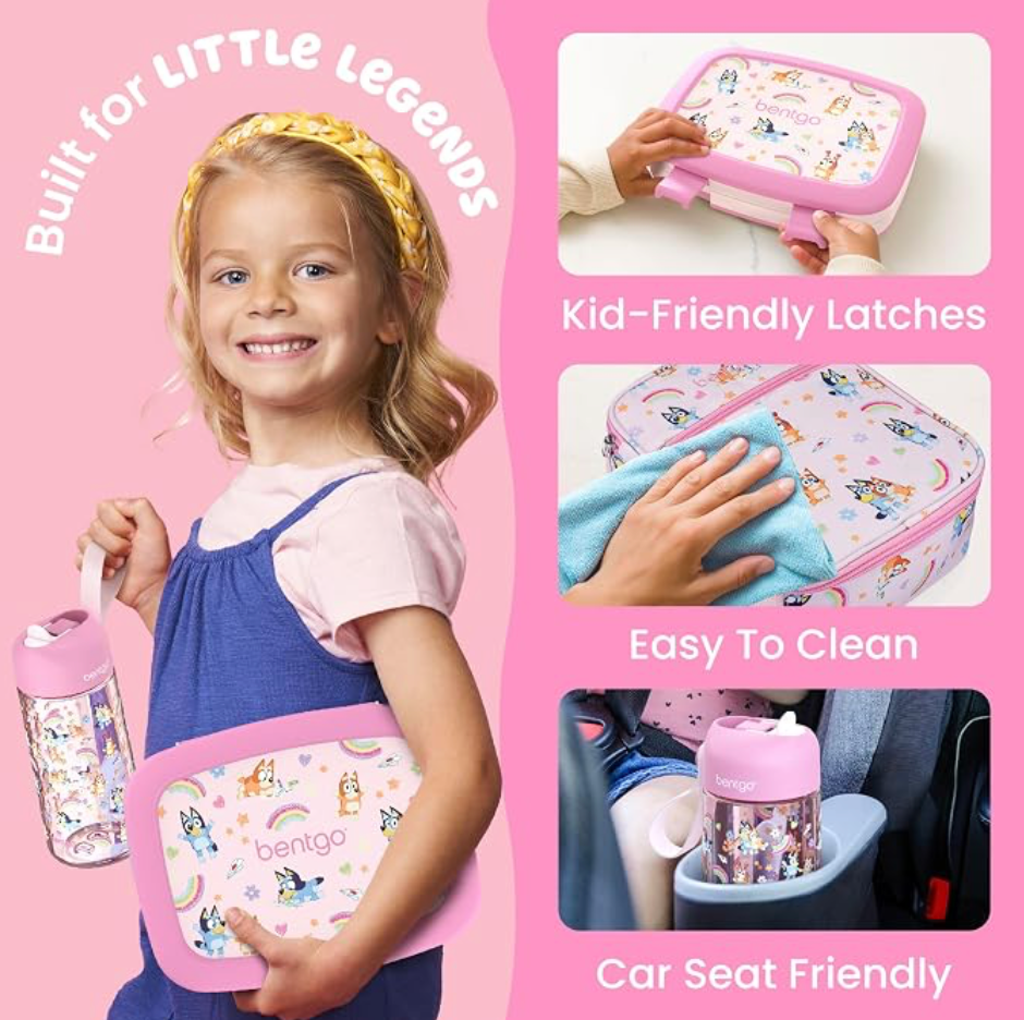 Bentgo + Bluey Kids Prints 3-Piece Lunch Box Set | Set lonchera | Hearts &