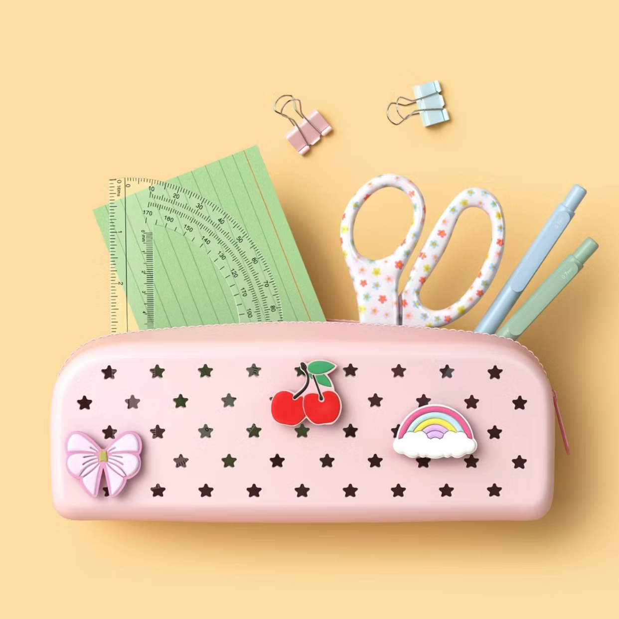 Silicone Charm Pencil Pouch | Pink 🌸