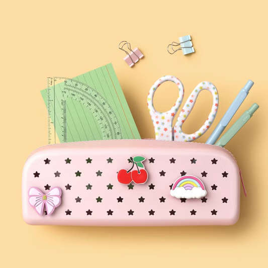 Silicone Charm Pencil Pouch | Pink 🌸