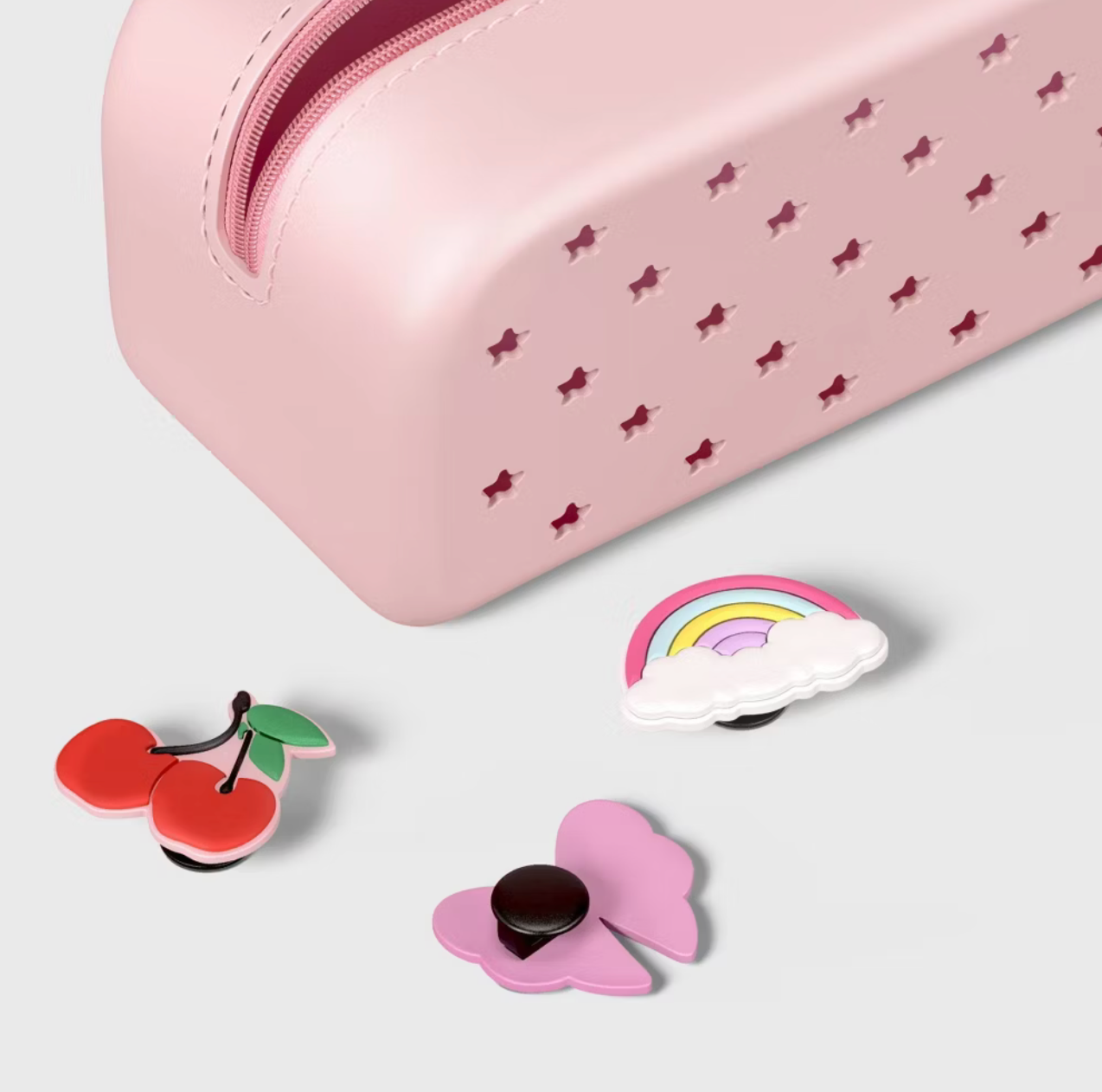 Silicone Charm Pencil Pouch | Pink 🌸