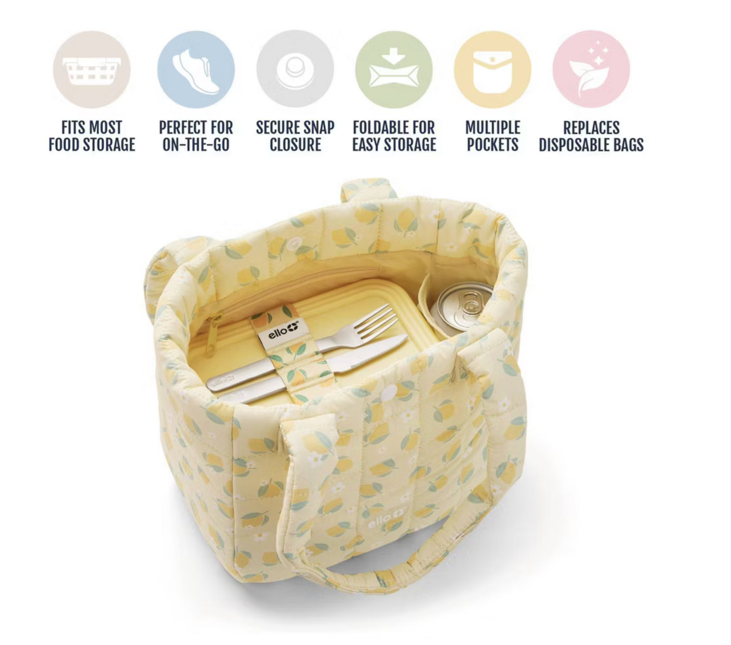Ello Puffer Lunch Tote Lemon Yellow | Lonchera Ello limones 🍋