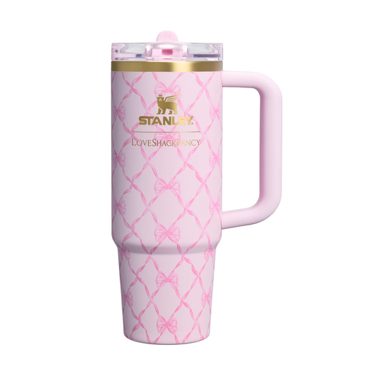 Baby Bow Pink Peppermint 🎀 | Stanley 1913 x LoveShackFancy Holiday Quencher ProTour Flip Straw Tumbler | 30 oz, 887 ml (Copia)